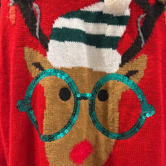 Reindeer Ugly Christmas Sweater Holiday Sequin Jingle Bells Large Holiday Party - Picture 4 of 8